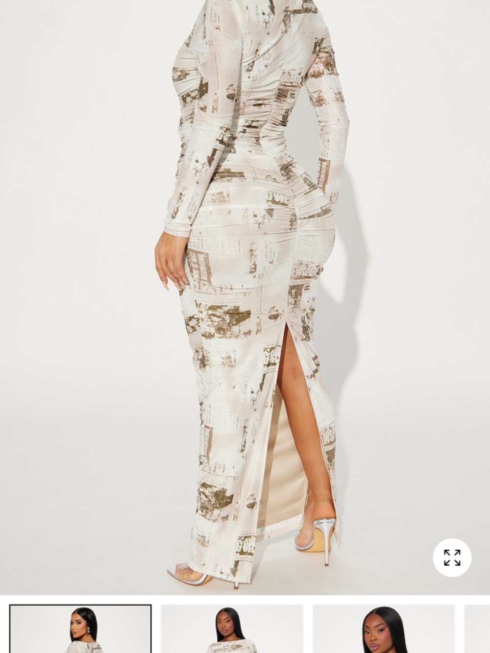 Fashion Nova Cream Printed Asymmetrical Maxi Dress